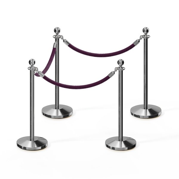 Montour Line Stanchion Post and Rope Kit Pol.Steel, 4 Ball Top3 Purple Rope C-Kit-4-PS-BA-3-PVR-PE-PS